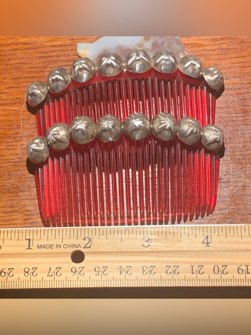 Vintage Native American Hair Combs with Silver Embellishments